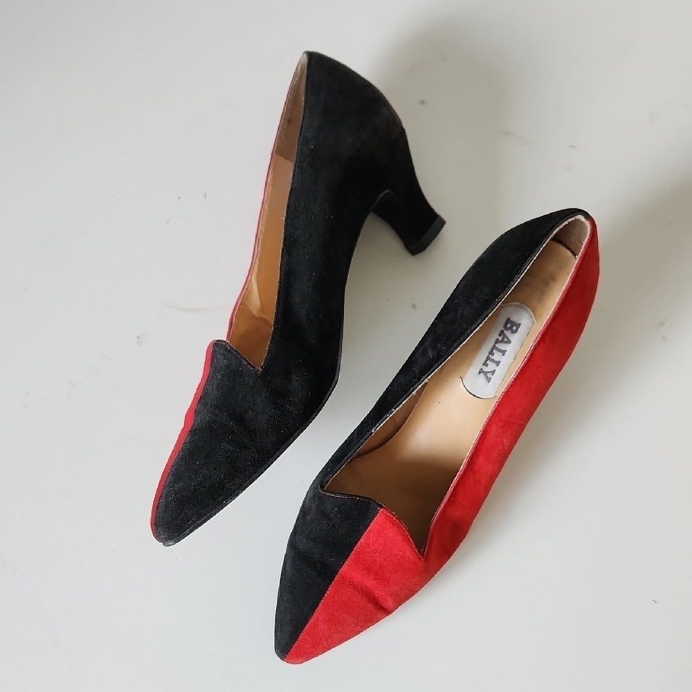 BALLY | Suede Heels Red Black Sz 6